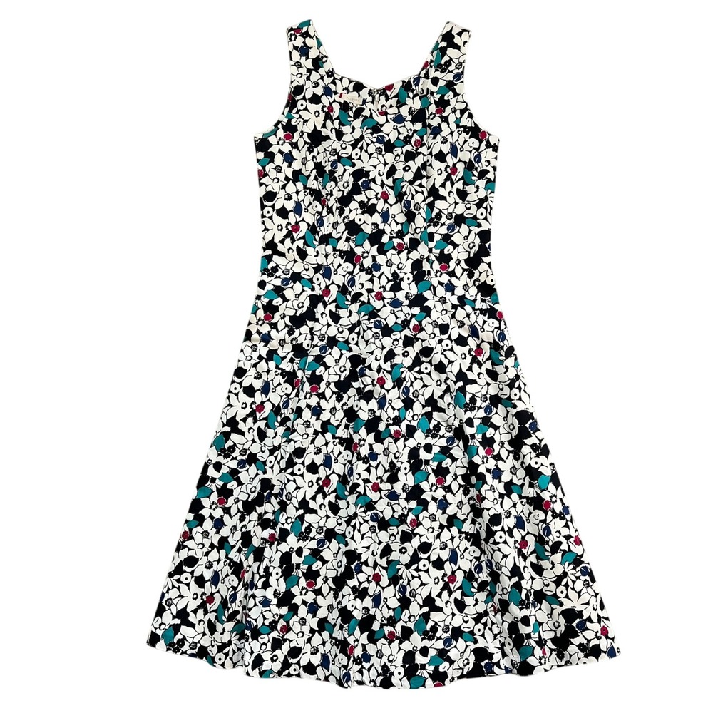 Talbots Fit & Flare Dress A-Line Womens 6 Multicolor Floral Sleeveless Cotton